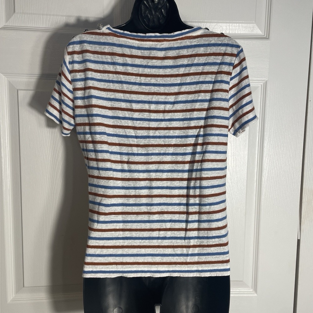 Veronica Beard Benji Striped Linen T Shirt Women XS Rust Blue Striped Oversized - Picture 3 of 10